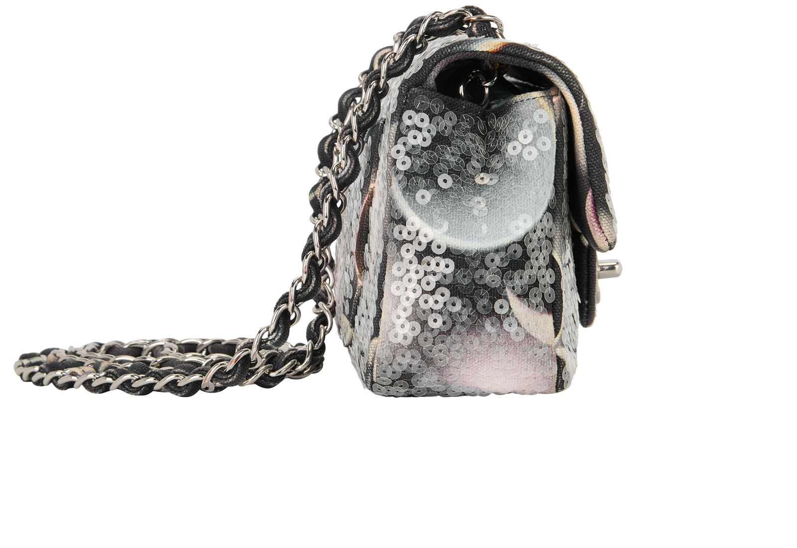 Mini Rectangular Classic Flap, &pound;3,500, Handbags, Black/White, Fabric, Side view